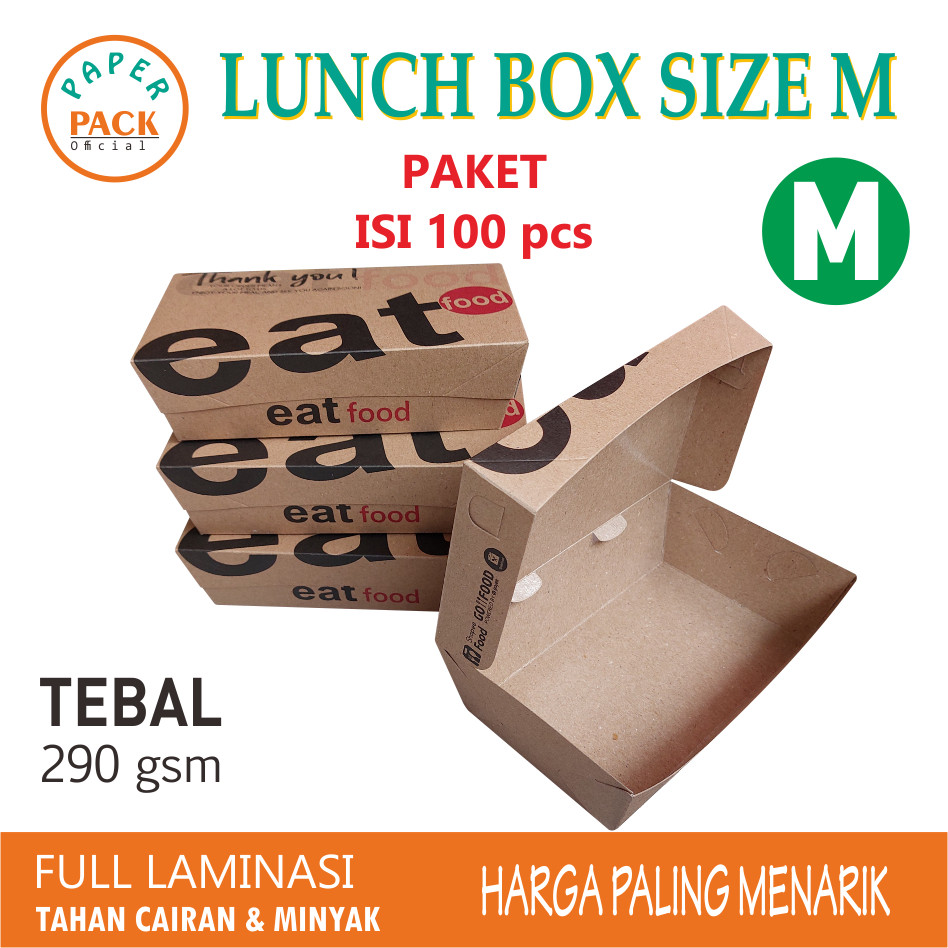 (ISI 100 )DUS M CETAK COKLAT EAT BOX ISI 100/lunch box/paper lunch box/ dus cetak /lunch box M /dus 