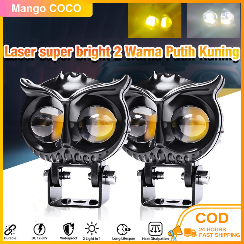 Lampu Tembak Motor Mobil /lampu Sorot Led/lampu Sorot Owl 2 Led Cahaya Kuning-putih/lampu Tembak Led