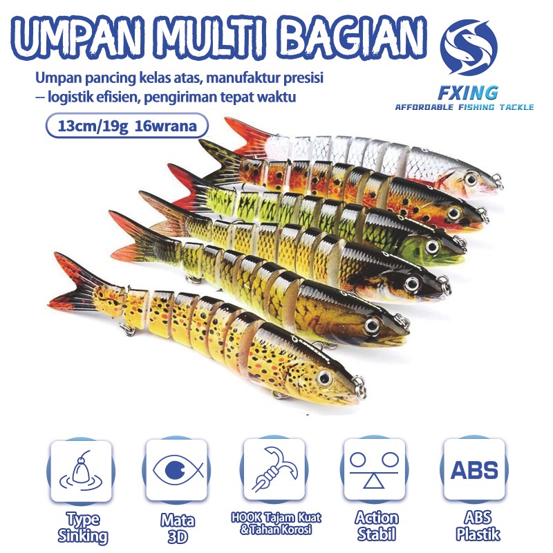 Umpan multi bagian 16warna Umpan Pancing Casting Lure Swimbait 13.28cm/19g umpan Bentuk Ikan Trout W