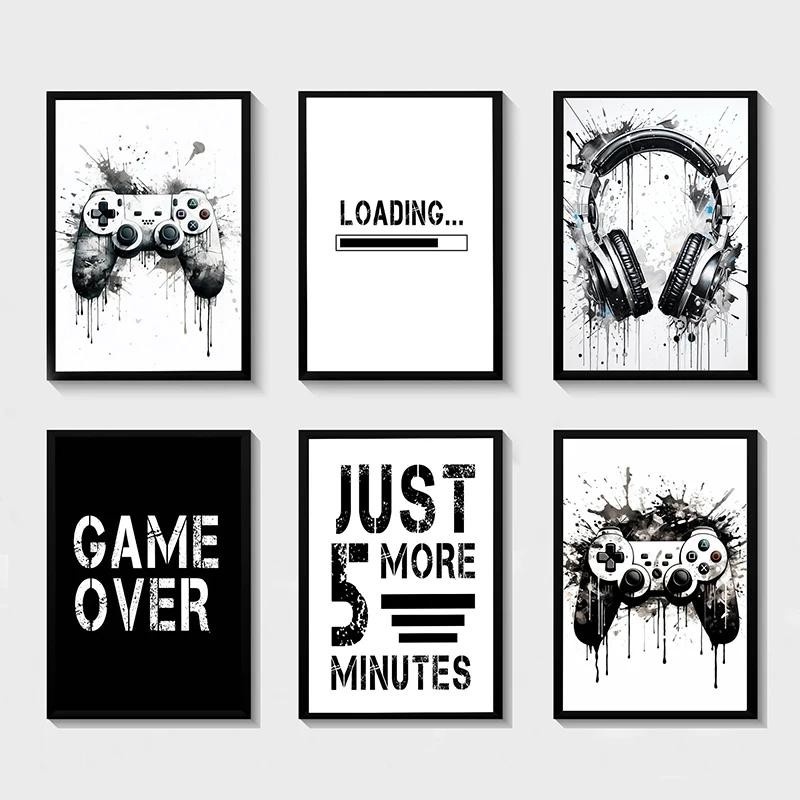 

Black White Game Controller Wall Art Posters Prints Canvas Paintings Mural Pictures for Playroom Decor Gaming Players Gift