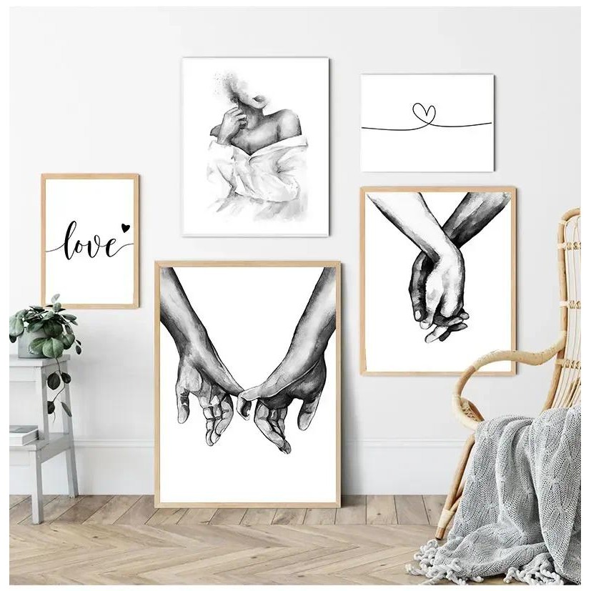 

Black White Romantic Hand In Hand Poster Print Fashion Picture Couples Lovers Room Decor Canvas Painting Love Quotes Wall Art