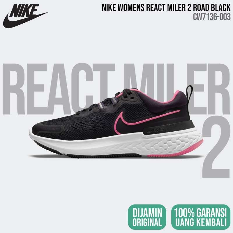 Nike React Miler 2 Road [CW7136-003] Black Womens Original BNIB - Sepatu Lari Wanita