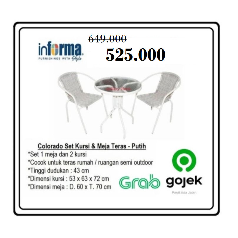 INFORMA - COLORADO Set Kursi dan Meja Teras Rotan Sintetis ( Putih )CO