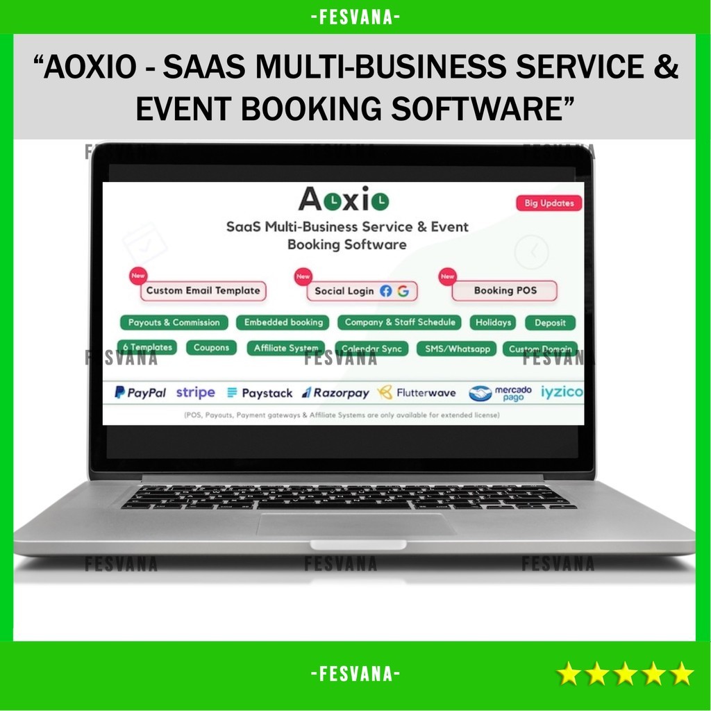 SOURCE CODE APLIKASI WEB AOXIO - SAAS MULTI-BUSINESS SERVICE & EVENT BOOKING SOFTWARE D435 FESVANA