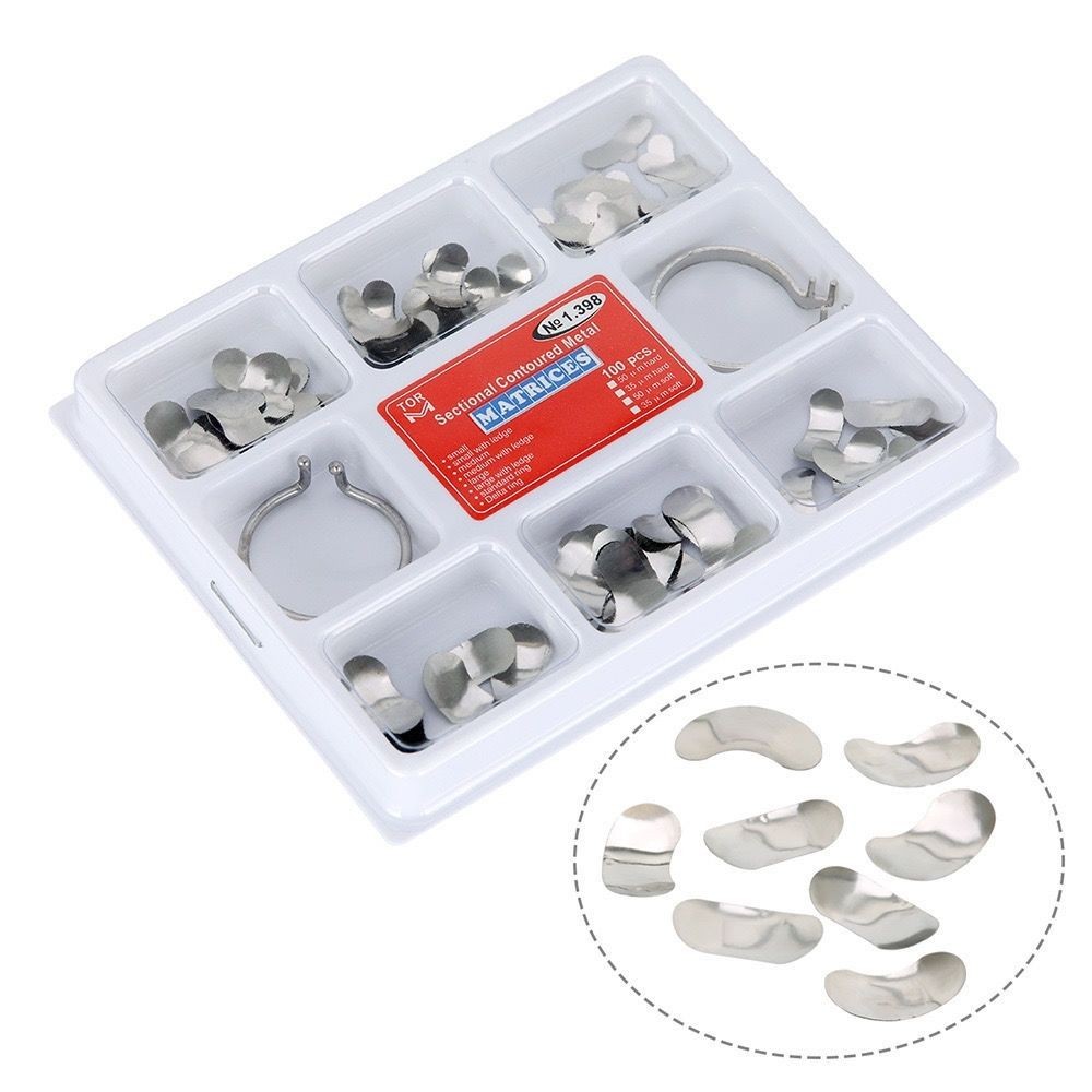 100pcs Dental sectional contoured matrix metal ginjal band wedges set isi 100 dental matriks univers