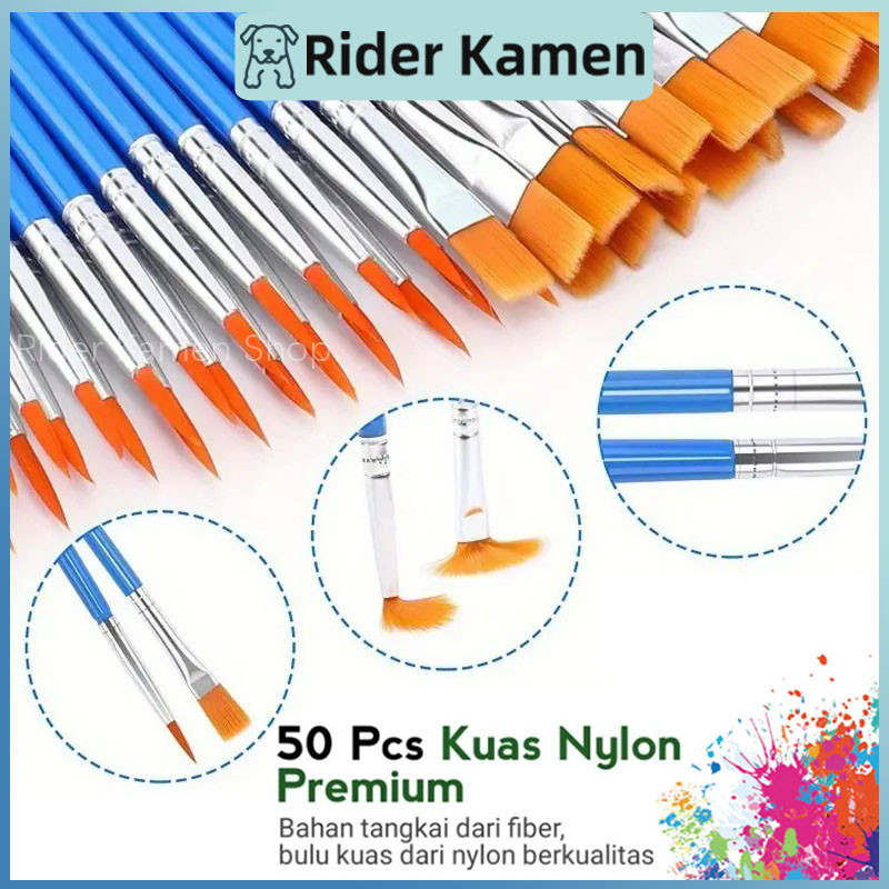 

50pcs Cat Air Biru Flat / Tip Sikat Runcing Sikat Kuas Lukis Set Minyak Dan Air Guas Graffiti