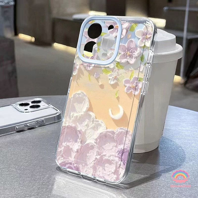 Casing Ponsel Lukisan cat minyak bunga persik Cocok untuk iPhone 11 12 13 14 15 16 Pro Max X XR XS M