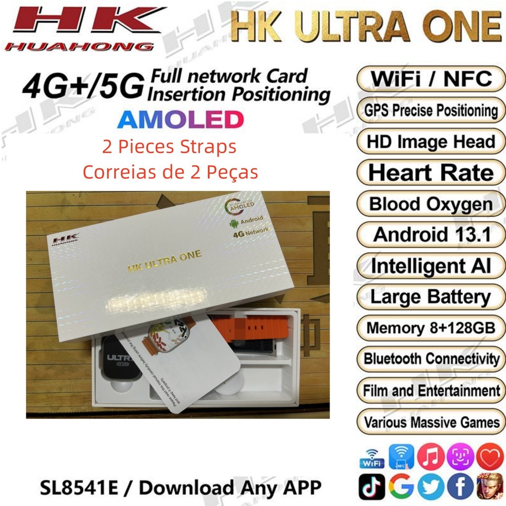 HK Ultra One 4G Smartwatch with Camera 8GB + 128GB Smart Watch Android 12.0 Support 4G/5G SIM Card W
