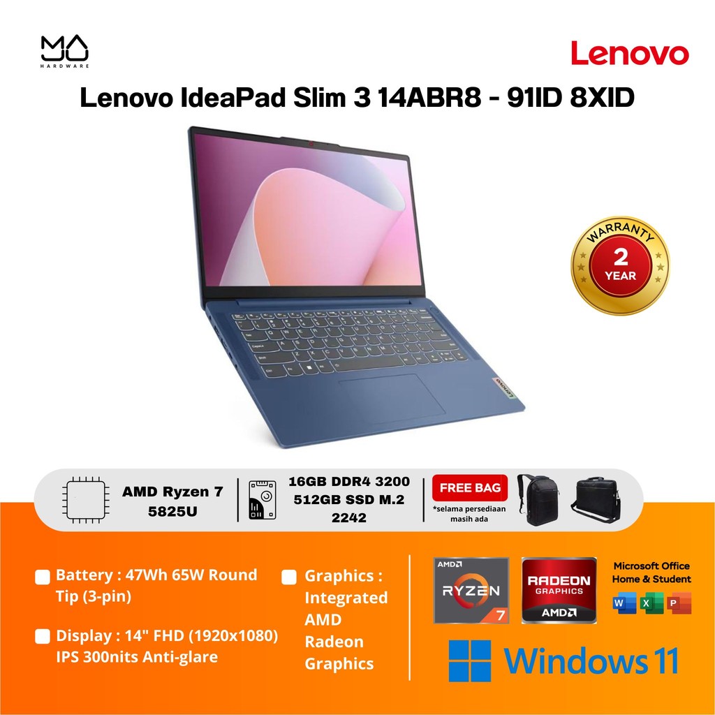 Laptop Lenovo IdeaPad Slim 3 14ABR8 Ryzen 7 5825U 16GB SSD 512GB