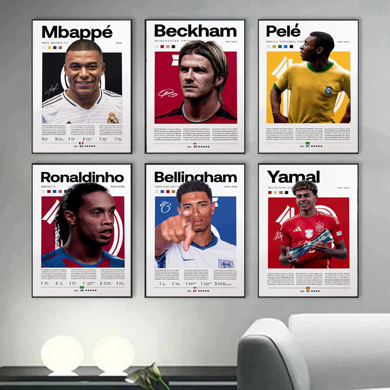 

Beckham Messi Mbappe Bellingham Ronaldinho Pele Poster Footballer Poster Sports Poster Soccer Gift Sports Bedroom Decoration