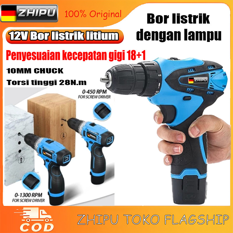 HEAVY DUTY 【COD】ZHIPU Mesin Bor Baterai Mesin Bor Listrik Impact Baterai Bor Cordless Bor Cas Bor Ba