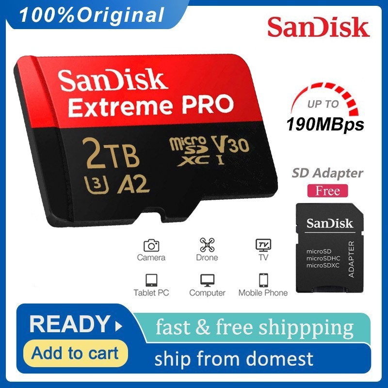 Micro SD Card Extreme PRO 128GB 256GB 512GB 1TB 2TB Memory Card Class 10 170MB/s SDXC + Dengan Adapt
