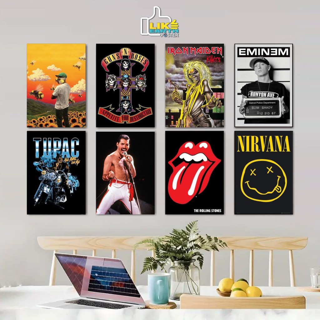 Poster hd bingkai Kayu band musik hiasan dinding rock klasik Pajangan 15X20cm dekorasi kamar cowok