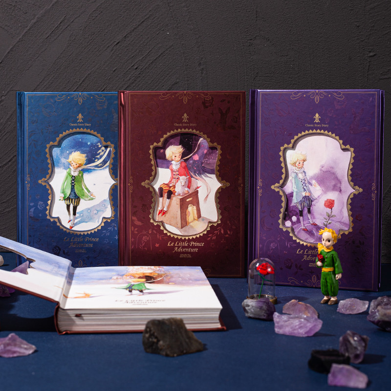 

A vintage hard cover diary of The Little Prince, 128 pages thick paper, B6 size, with hot stamping and hollow out craftsmanship,