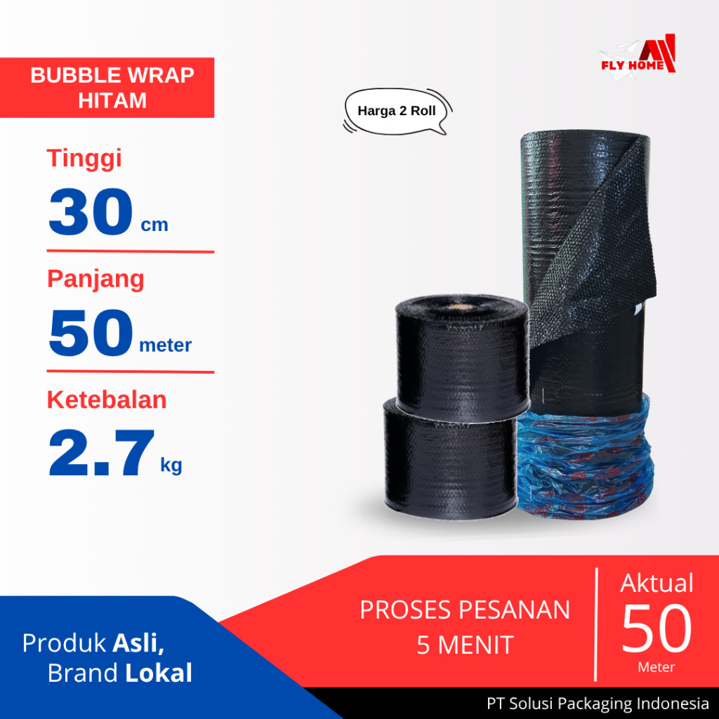 

FLYHOME Bubble wrap hitam 2,7kg potongan 30cm 2 roll hitam 30x50meter