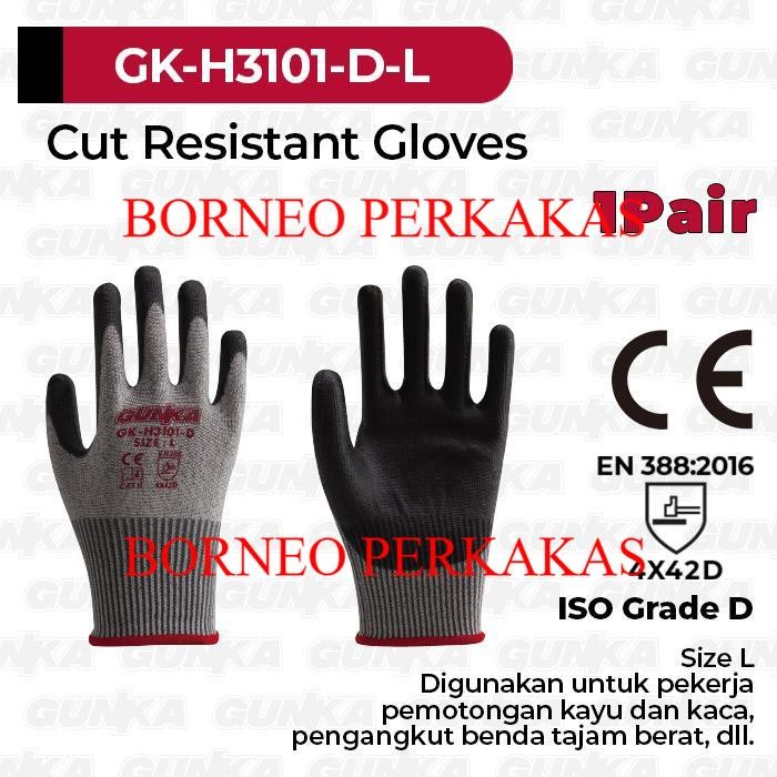 Cut Resistant Gloves (Size L EN-ISO Grade D) GUNKA GK-H3101-D Sarung Tangan Anti Pisau Potong Bacok 