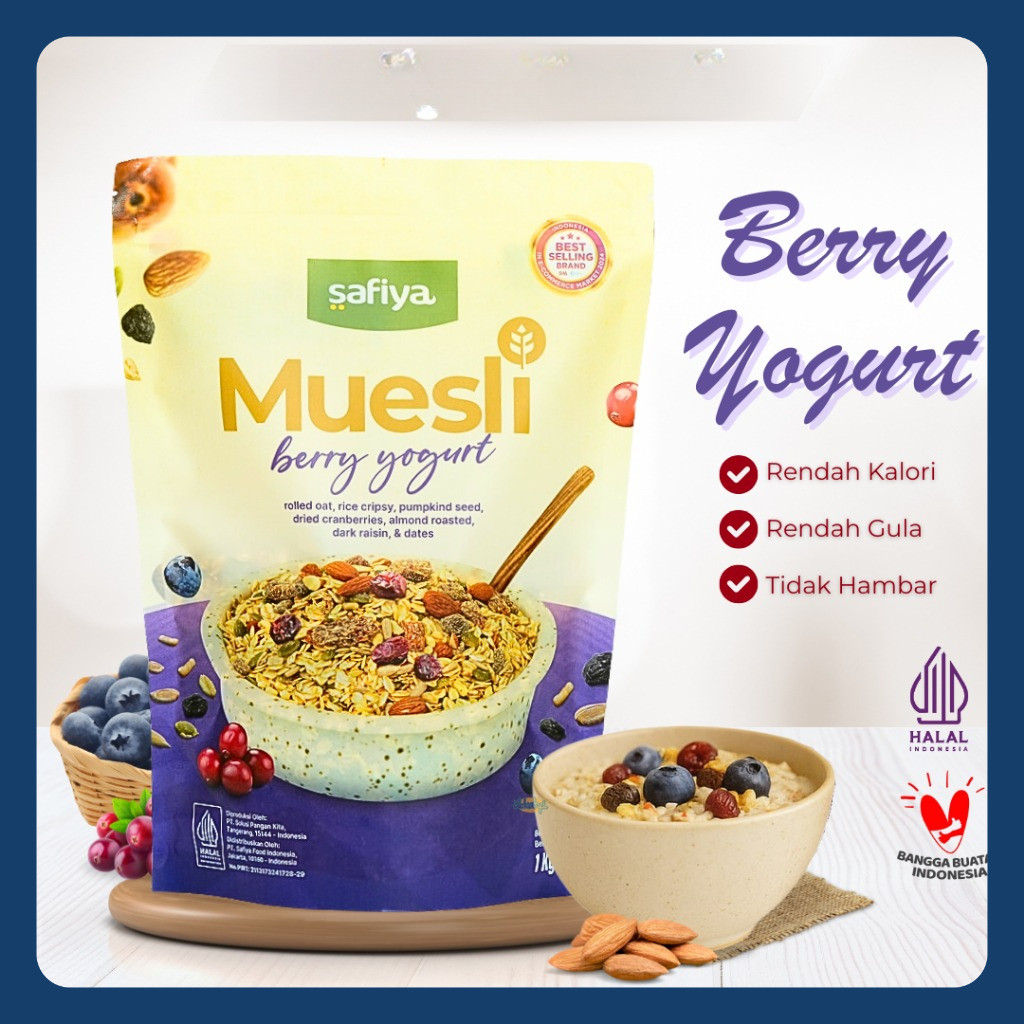 

Muesli Berry Yogurt Safiya 500 Gr Sereal Oatmeal With Almond Sarapan Sehat Premium