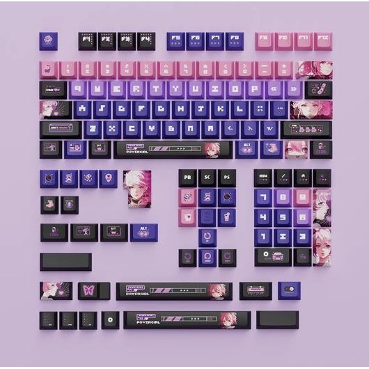 Infinitas Keycaps PBT Y2K Purple / Ungu Anime OEM Profile Dye Sub Keycap 127-Keys