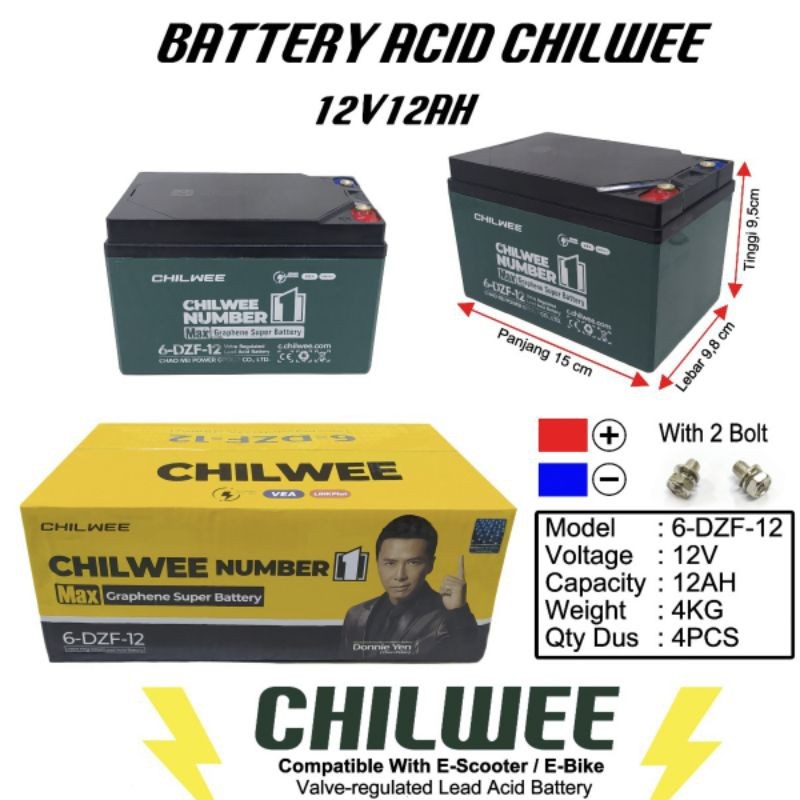 Aki Baterai Sepeda Listrik Battery Acid 12V 12AH CHILWEE 6-DZF-12 TIAN NENG ORIGINAL