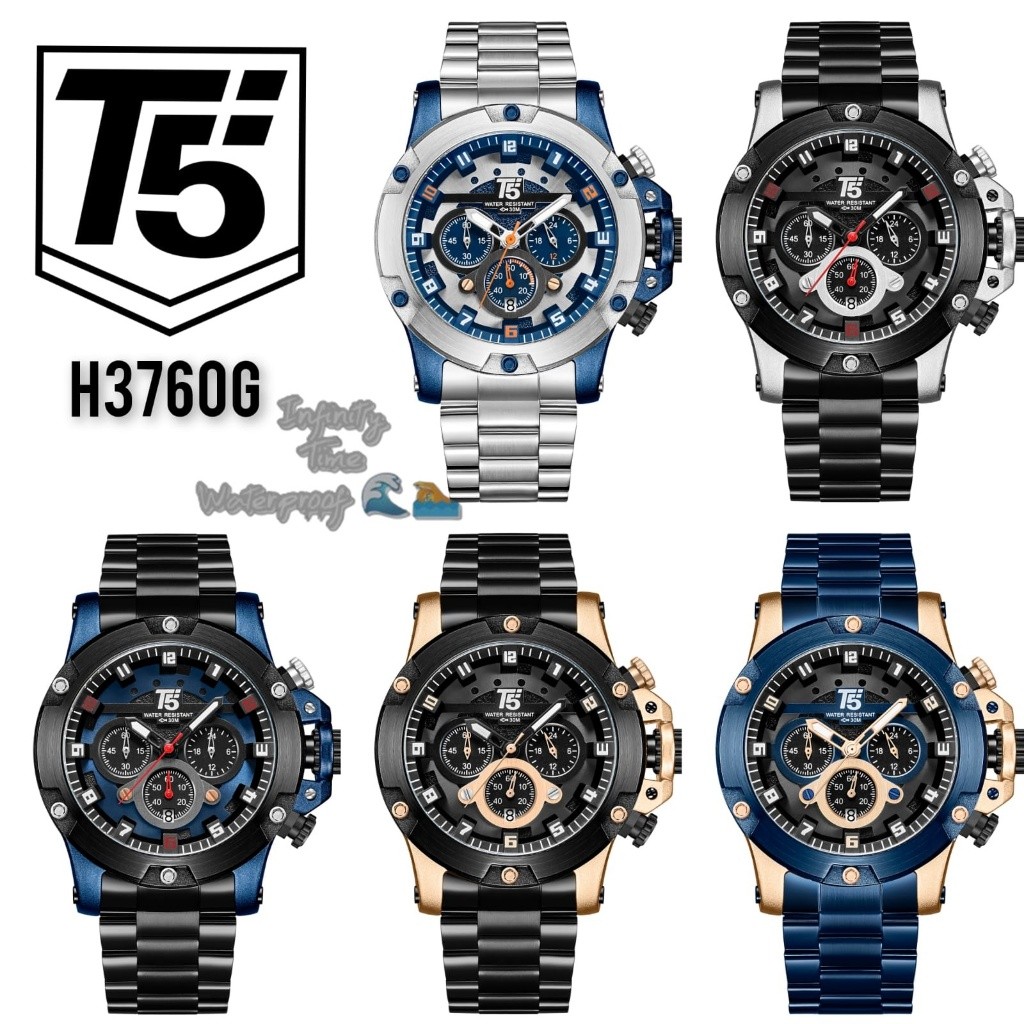 Jam Tangan Cowok T5 H3760G H3760 3760 Analog Chrono dan Tanggal Aktif Kualitas Original Waterproof
