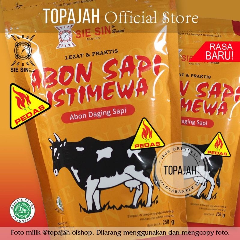 

Abon sapi spesial polos/bawang/Pedas “SIE SIN” 250gr HALAL