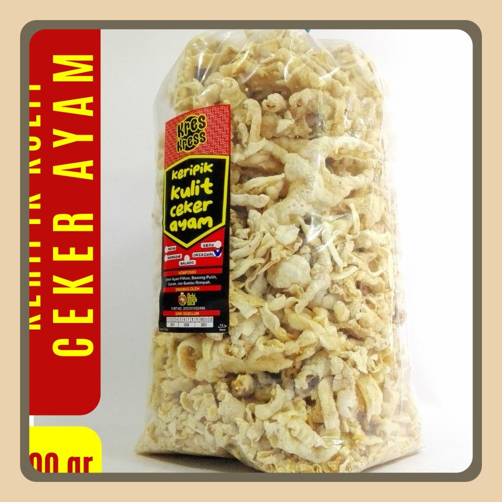

KERIPIK KULIT CEKER AYAM TANPA TEPUNG 500 GR OCHI SNACK - KETO FRIENDLY