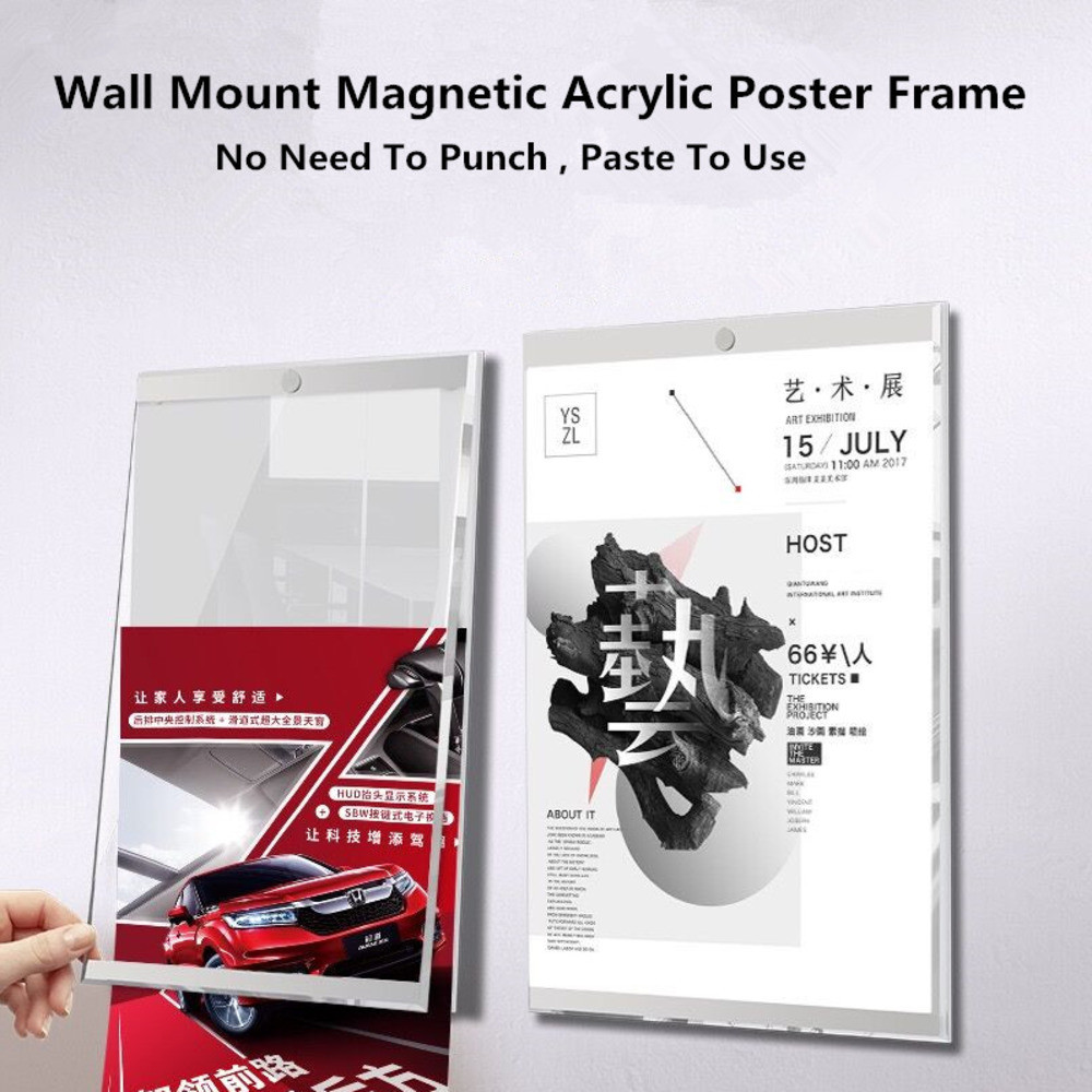 

1PCS A3 Clear Acrylic Wall Mount Sign Holder Label Display Frame Self-Adhesive Magnetic Photo Picture Poster Frame