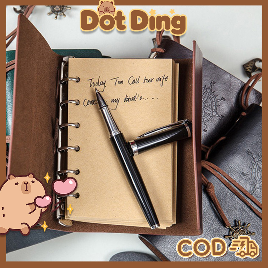 

[DOTDING] Buku Catatan A7 Notebook Retro Cover Kulit Dengan Kertas Model Compass Buku Tulis Minimalis Untuk Kantor, Sekolah & Travel A073
