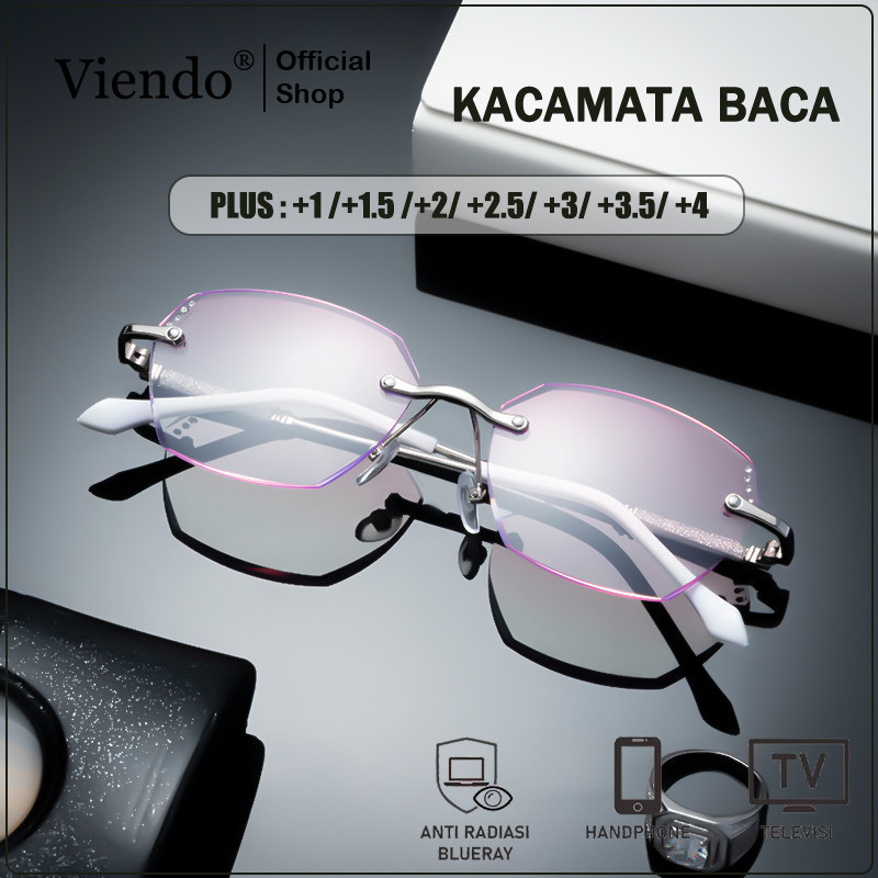 Viendo Kacamata Baca Plus Wanita Pria
Rimless Anti Radiasi Blueray Kaca Mata Optik 215