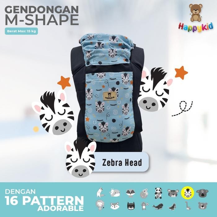 MOMS_ HAPPYKID Gendongan Bayi Ransel M-Shape Gendongan Bayi Depan Belakang Lite Carier - MSHAPE ZEBR