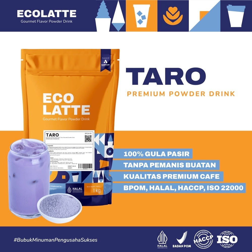 

ECOLATTE TARO BUBUK MINUMAN 1 KG PREMIUM Powder Drink Enak Rasa Taro HALAL BPOM