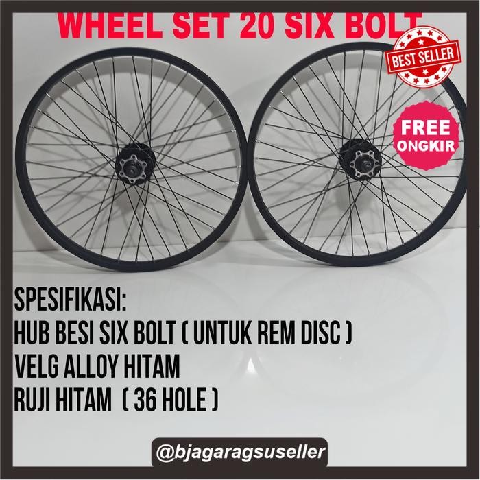 VELG RODA RIM SEPEDA WHEELSET WHEEL SET 20 HITAM ALLOY KOMPLIT REM DISC BRAKE CAKRAM SEPEDA LIPAT MI