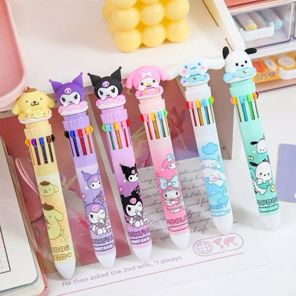 

TR- Mix 6pcs Pena Mekanik Karakter Kartun Pulpen 10 Warna Lucu 3D DOLL Bolpen Gel Tinta Donat Animasi 10 Warna Alat Tulis Sekolah Anak