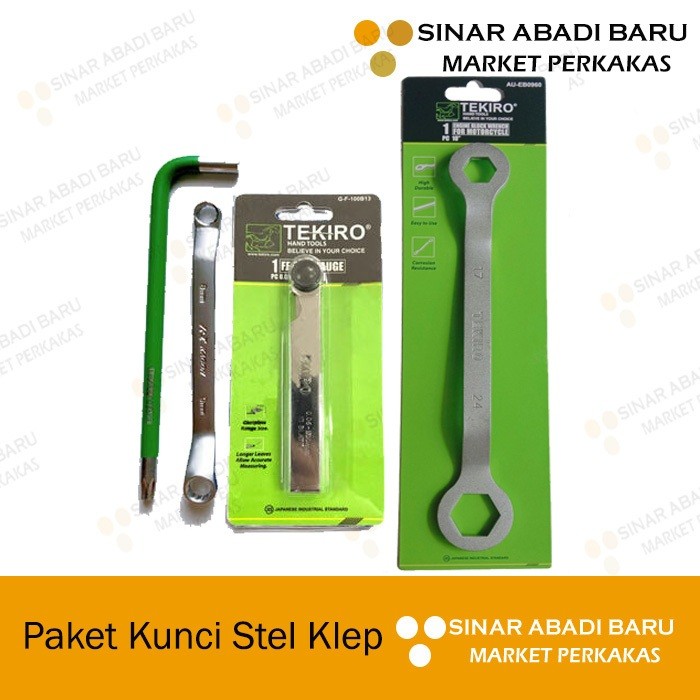 Paket Feeler Puller Gauge Tekiro + Kunci Stel Klep L T40 + Kunci Double Ring 8-9 Kagon + Kunci Tutup