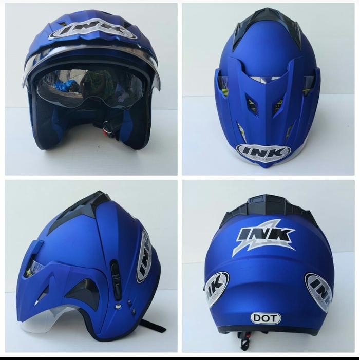 Helm INK TERBARU Dobel Visor type T1 BIRU TUA DOFF