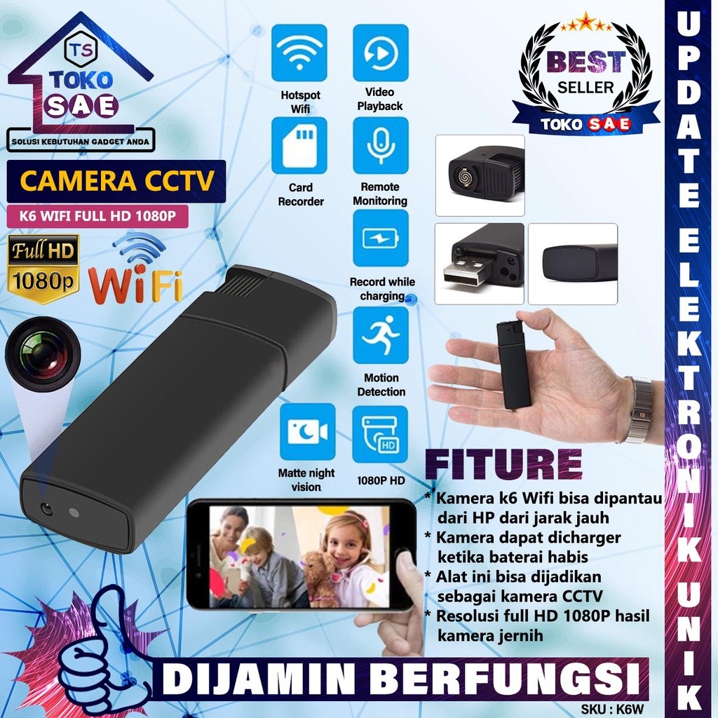 Spy Cam K6 Wifi Camera Lighter Model Pemantik Korek Api Elektrik Kamera Pengintai Kecil Tersembunyi 