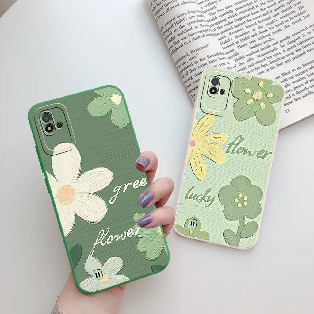 [RLN6] Softcase Macaron Prokamera Realme Narzo 50i/C11 2021/C20 Motif Bunga Green Flower - Case Lucu