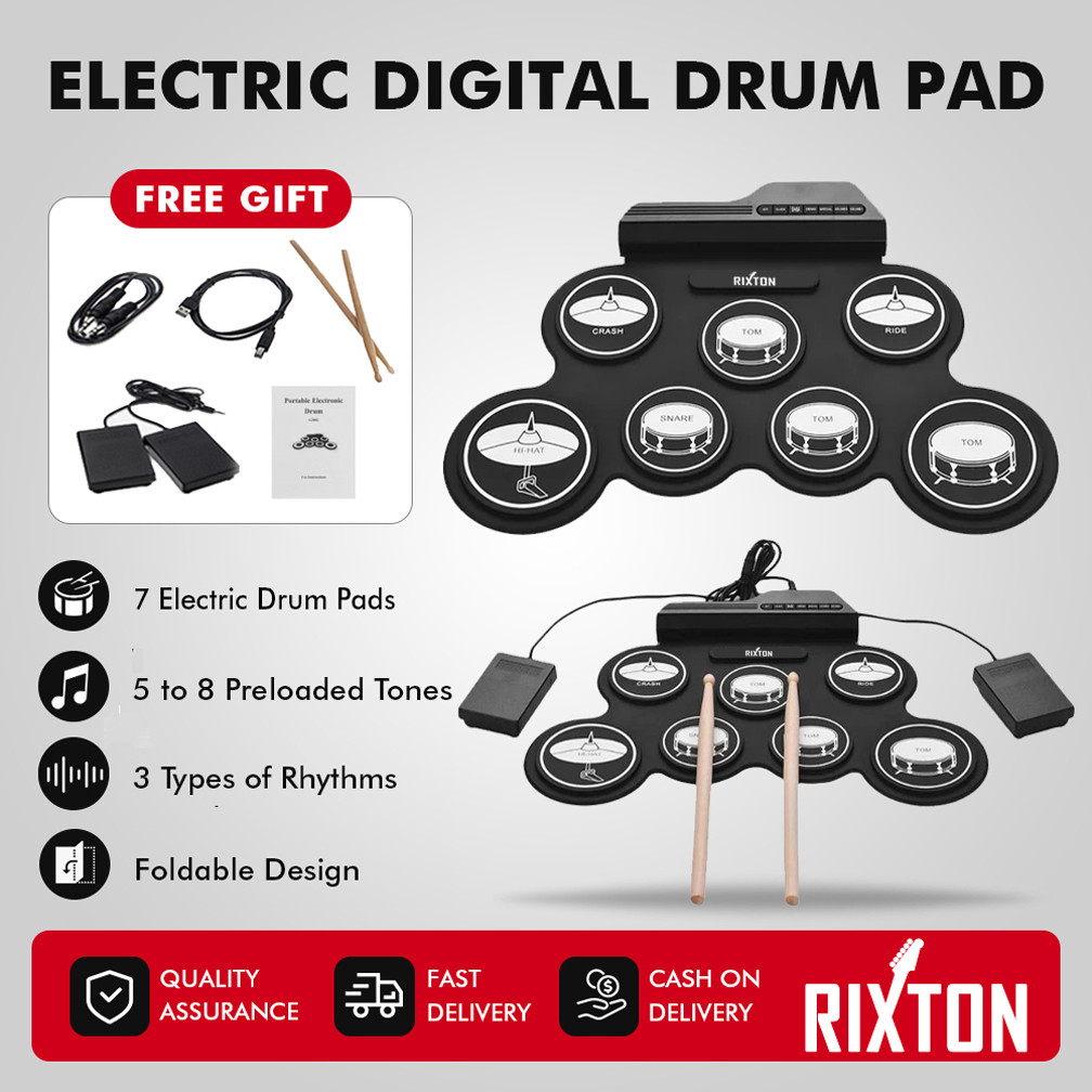 Rixton Digital Portabel Drum Roll Drum Elektronik Perkusi Portabel Silicone Hand Roll Drum Kit Drum 