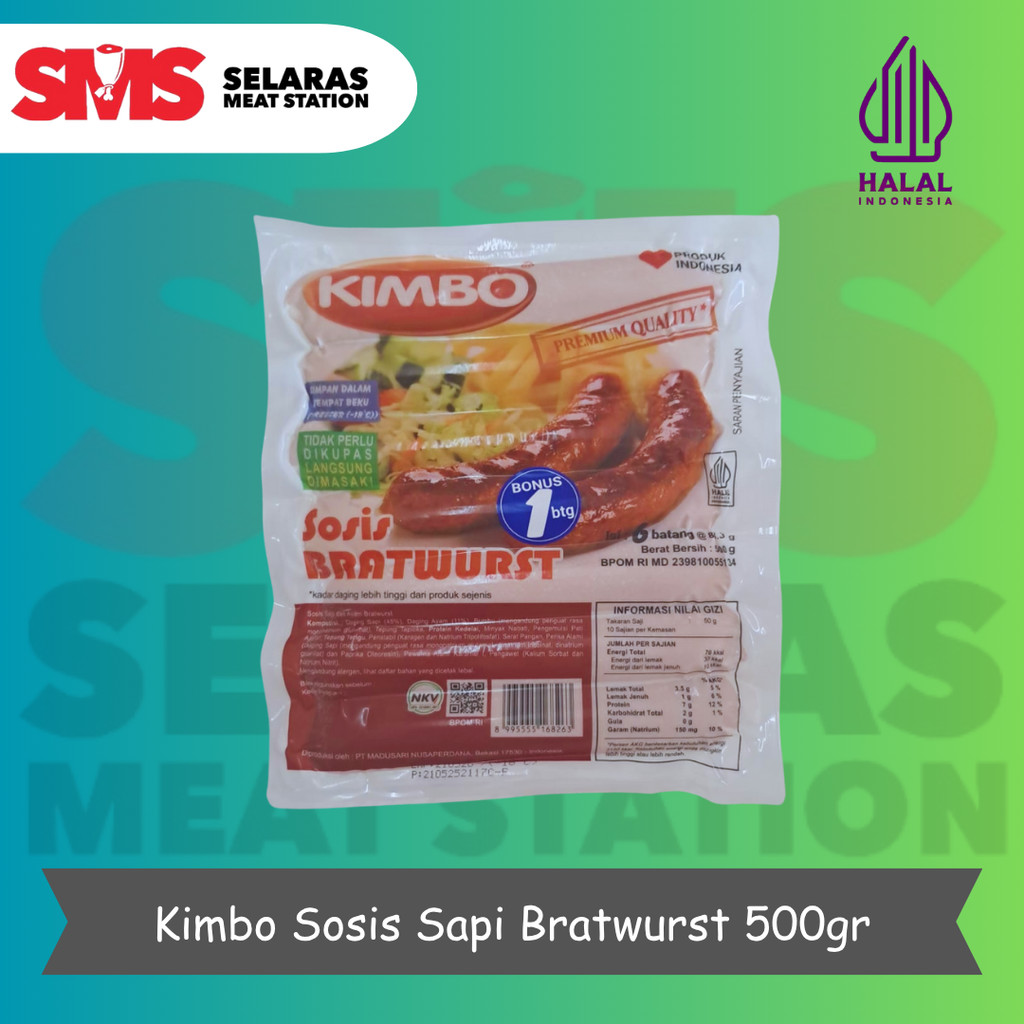 Kimbo Sosis Sapi Jumbo Bratwurst - Beef Sausage Kimbo Bratwurst 500gr - Selarasmeatshop