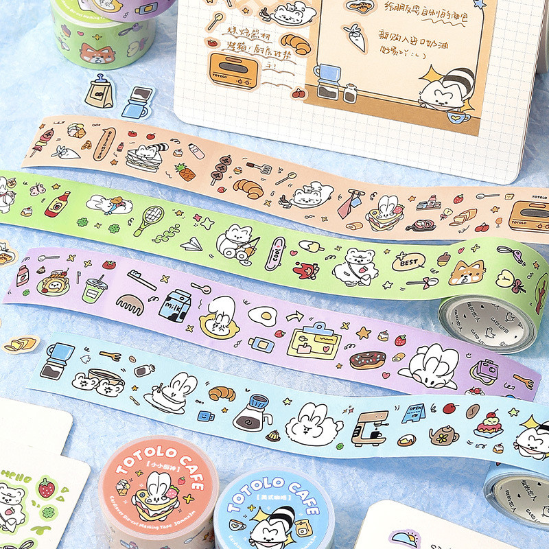 

Cute Animal Cafe Theme Collection Korean Kawaii Animal Sticker Tape Die-Cut Synthetic Paper Stickers Girl DIY Stationery Sticker
