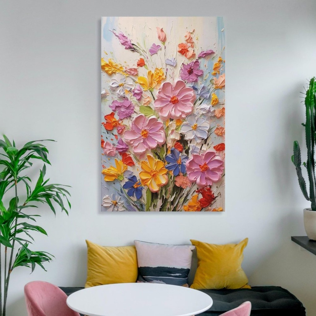 

Canvas Poster, Simulate 3D Blossoming Flowers, Modern Wall Art Prints, Pink Floral Home Decor Canvas Painting, Wall Art Decor fo