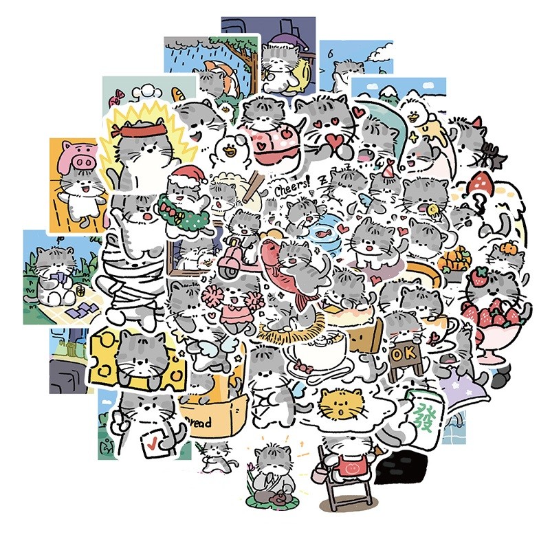 

60PCS Kitten Diary Sticker DIY Decoration Phone Case Luggage Guitar Water Bottle Graffiti Creative Waterproof Sticker Kids Toys