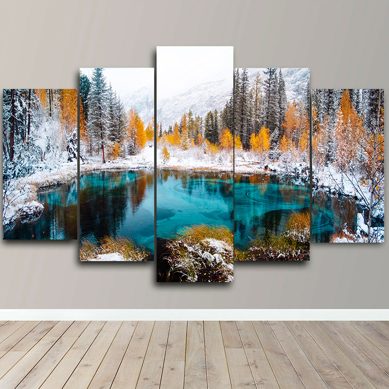 

Landscape Canvas Posters Home Decor 5 Pieces Natural Lake Paintings Wall Art Scenery Pictures Modular Living Room Decor Unframed