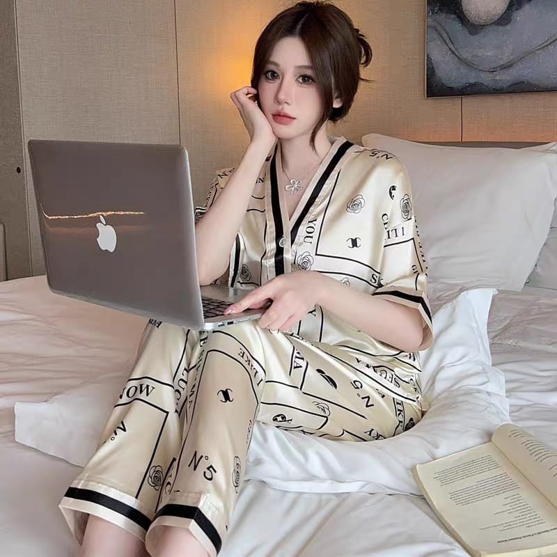 IS Baju Tidur Piyama/baju tidur satin premium/baju piyama wanita/Dewasa Import Full Kancing Motif Te