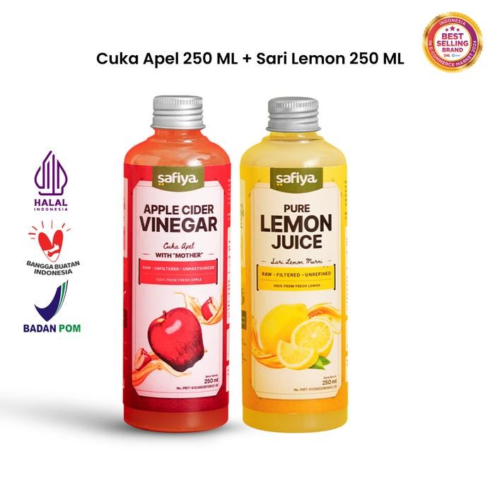 

Safiya Paket Cuka Apel 500 ML + Sari Lemon 500 ML Pure 100% Murni - Cupel-Mon 250ml