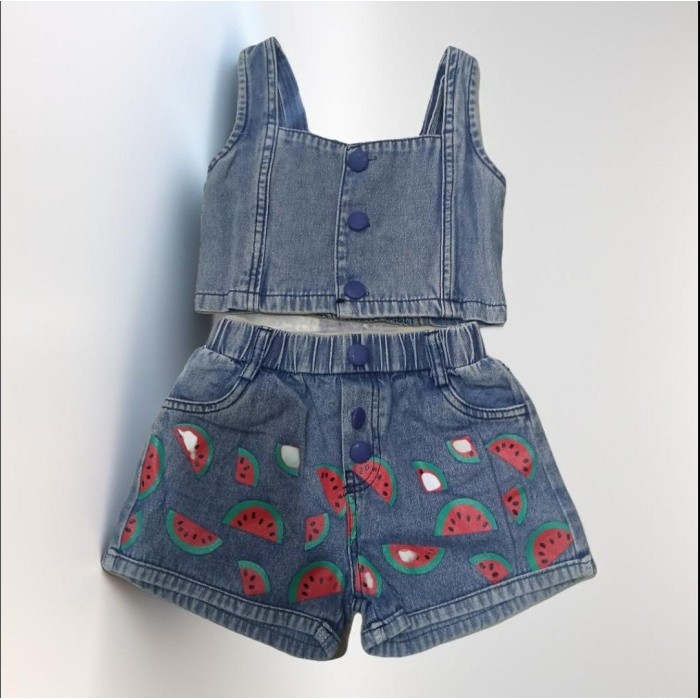 SETELAN ANAK PEREMPUAN DENIM VEST LUCU DAN KEKINIAN