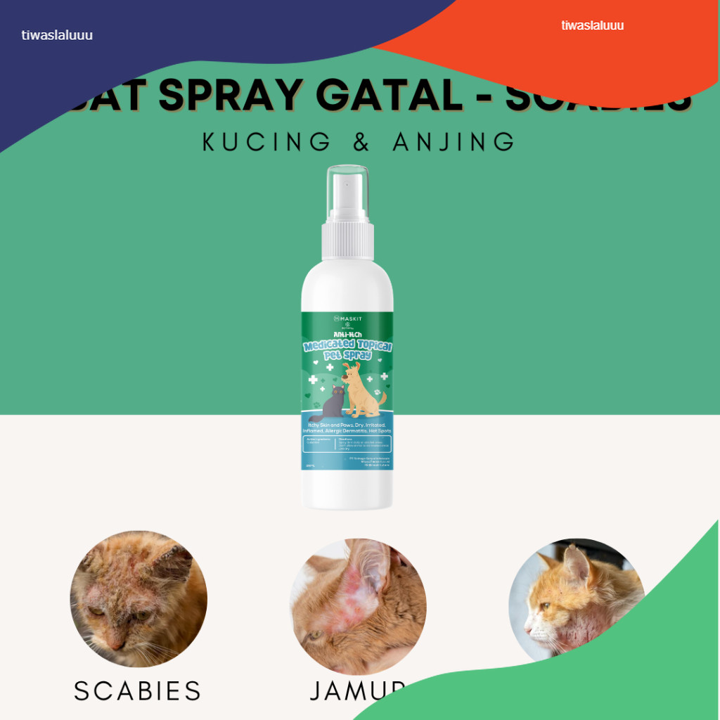 Obat Spray Gatal Scabies Kucing Anjing Jamur Kurap Kulit Tungau Telinga Kutu Abses Bulu Rontok Anabu