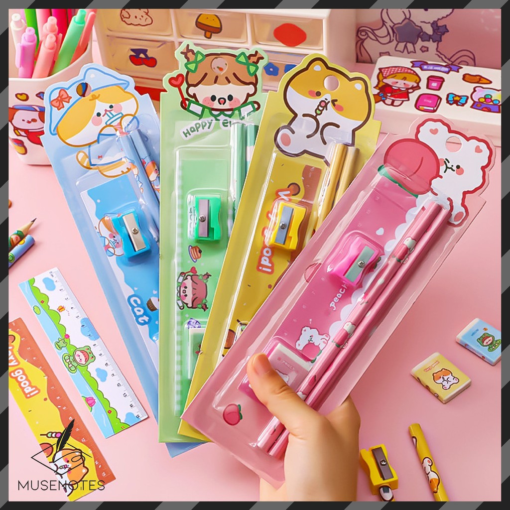 

MUSES Mini Set Alat Tulis Sekolah Stationary Set Pensil Penghapus Serutan Anak Sekolah S-AT014