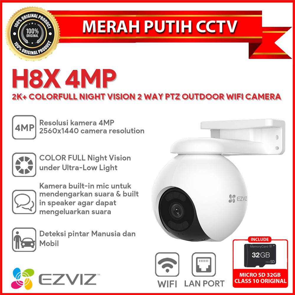 EZVIZ H8X 4MP 2K+ COLORFULL NIGHT VISION 2 WAY PTZ OUTDOOR WIFI CAMERA FREE MICRO SD 32GB