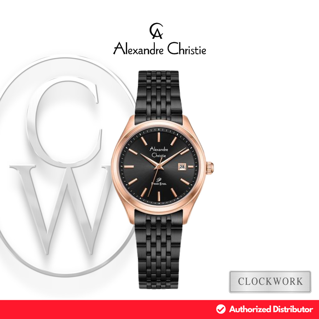Jam Tangan Wanita Alexandre Christie Primo Streel AC 1040 LDBBRBA Rantai Simple Formal Couple Hitam 